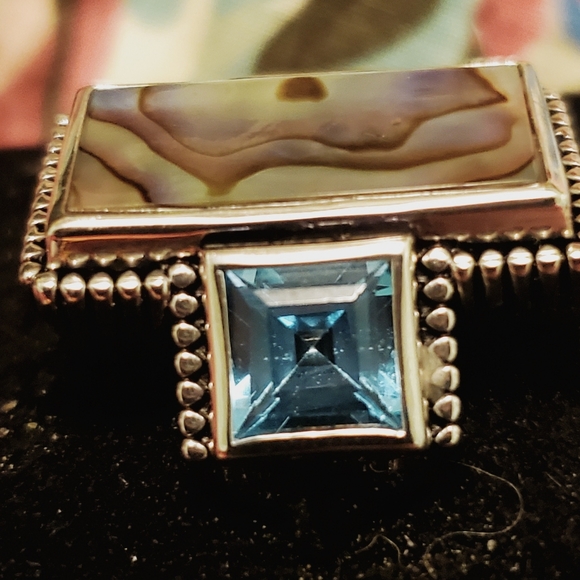 Abalone with Blue Topaz stone Sterling Silver ring size 7...... New in the box